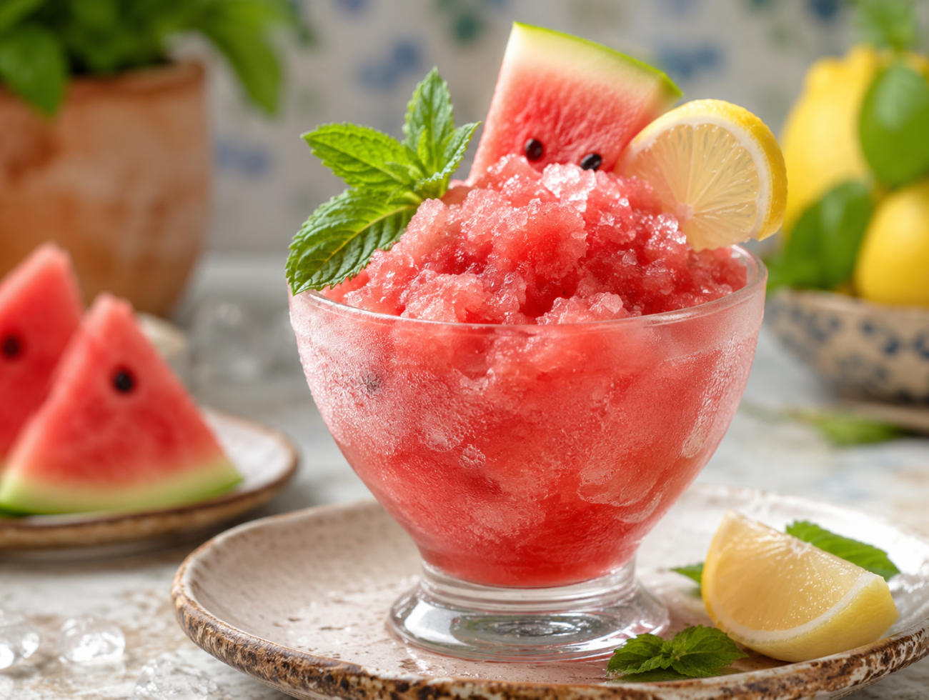 Watermelon Lemon Granita with Fresh Mint