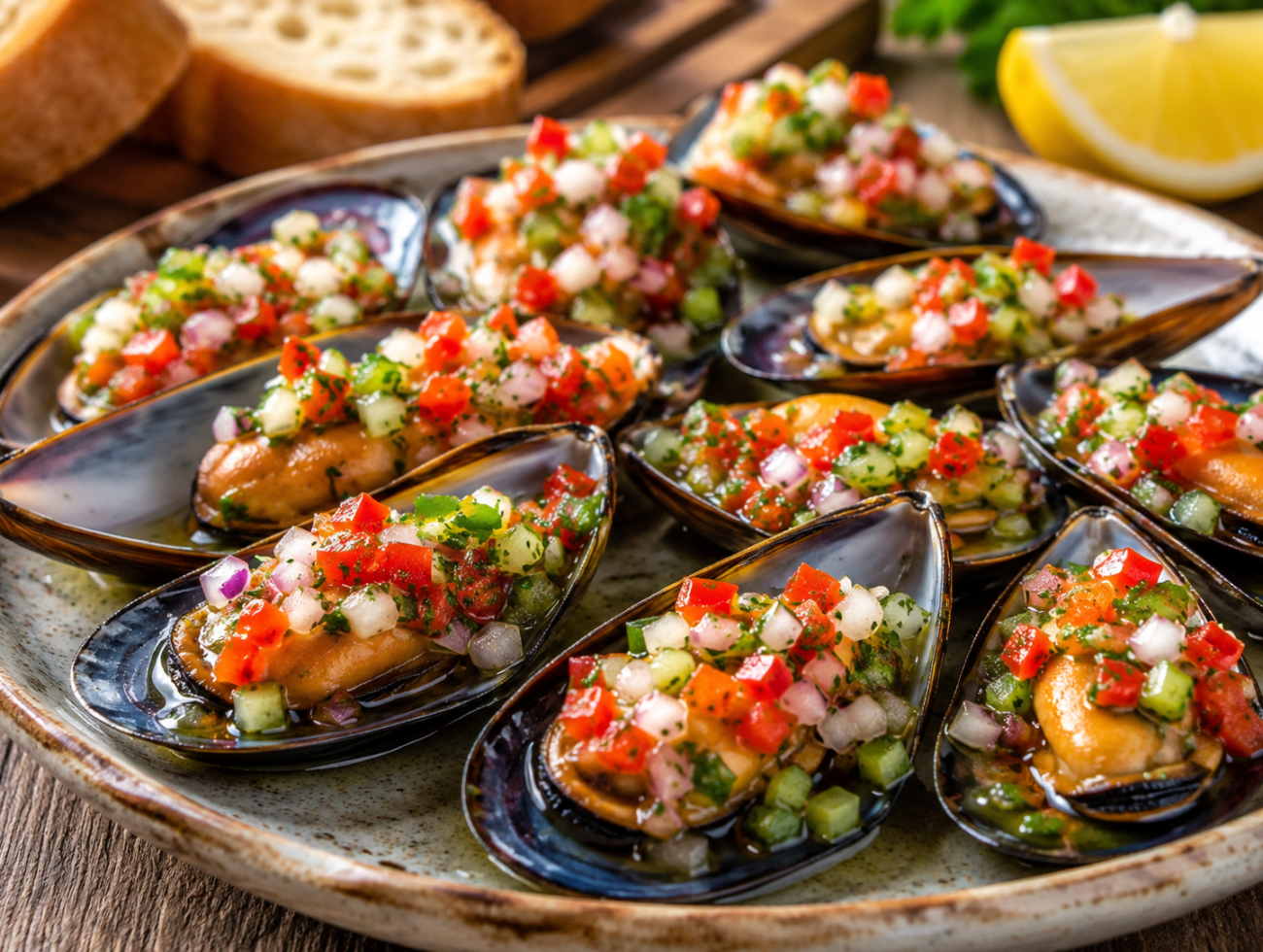 Spanish Mussels with Vegetable Vinaigrette
