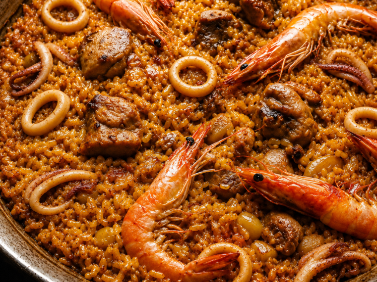 Easy Mixed Paella with Shrimp, Squid, and Pork