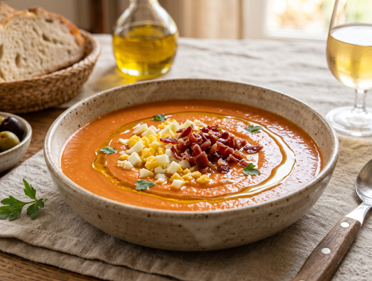 Córdoba-Style Salmorejo with Ham and Egg