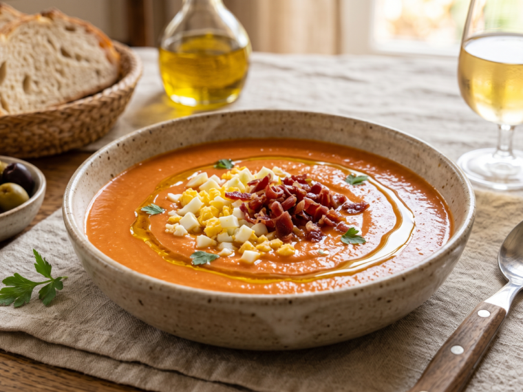 Córdoba-Style Salmorejo with Ham and Egg