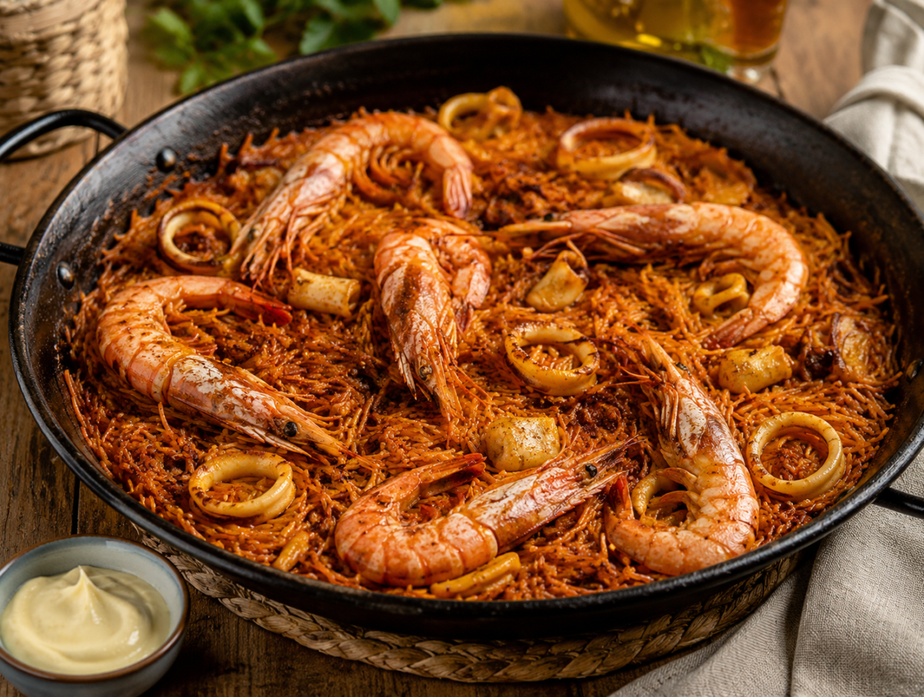 Seafood Fideuá with Squid and Jumbo Shrimp