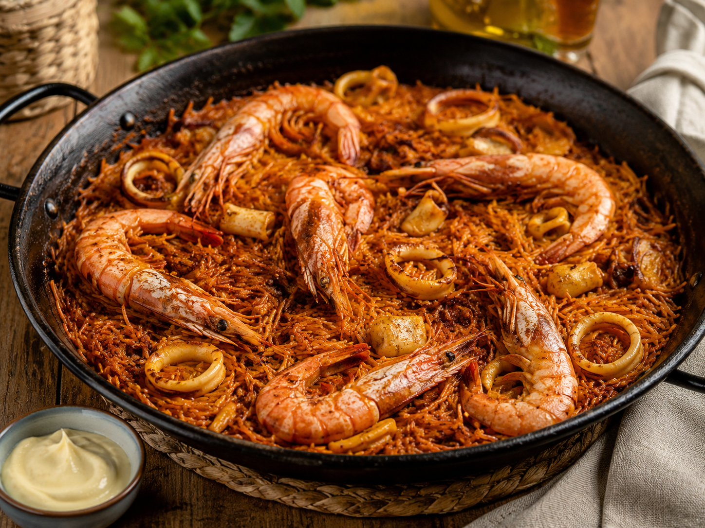 Seafood Fideuá with Squid and Jumbo Shrimp